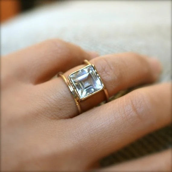 Vintage kubisk glas guld fin ring